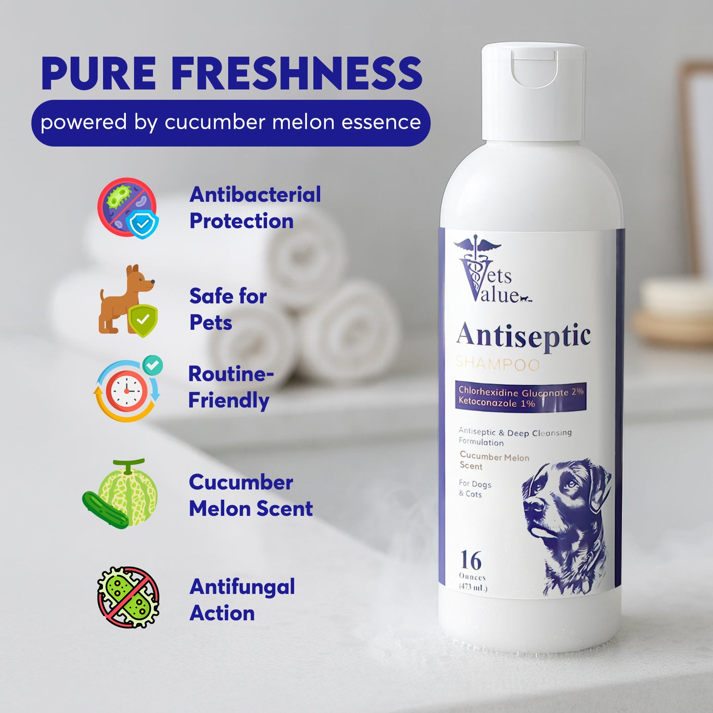 Medicated Pet Shampoo for Dogs, Cats & Horses – 12 oz – Supports Skin Health & Clean Coat – Gentle Cleansing Formula with Aloe & Oatmeal
